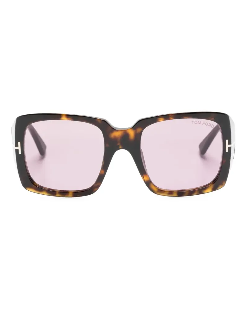 Tom Ford Eckige Sonnenbrille in Schildpattoptik - Braun Braun