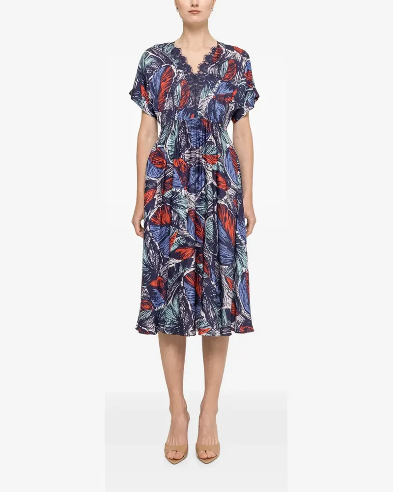 NISSA lace-detail viscose midi dress - Blau Blau