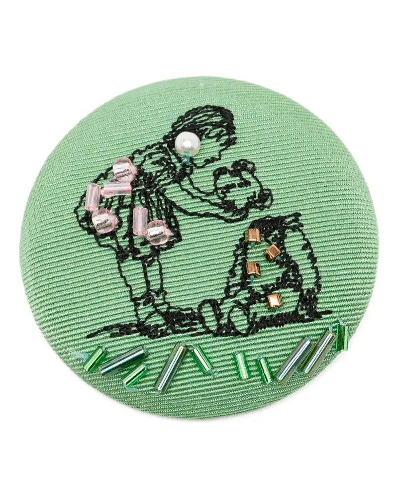Undercover Seidenbrosche mit Perlenstickerei - Grün Grün