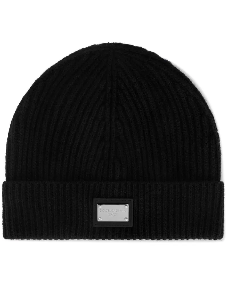 Dolce & Gabbana Beanie mit Logo-Schild Schwarz