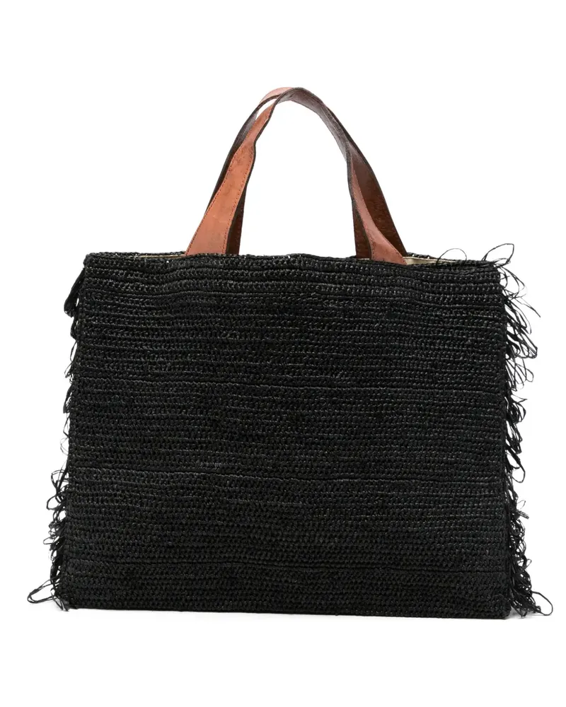 IBELIV Onja raffia fringed tote bag - Schwarz Schwarz