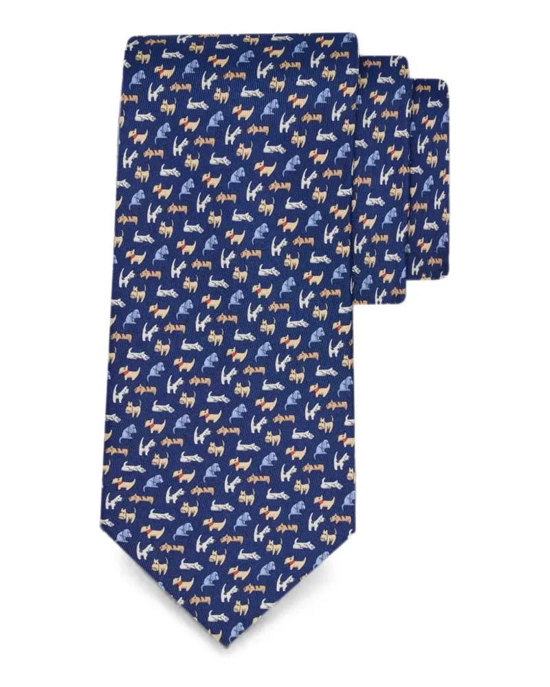 Ferragamo Seidenkrawatte mit Hundeprint - Blau Blau