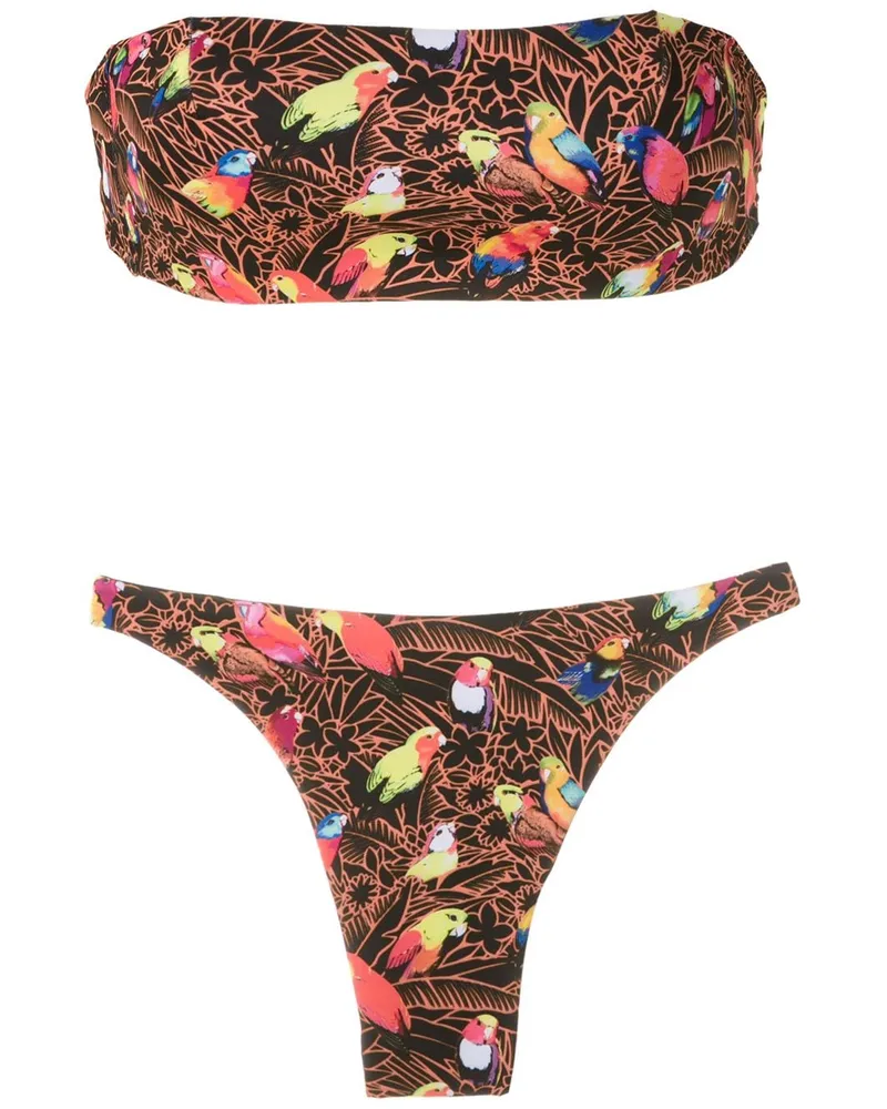 Amir Slama Bandeau-Bikini mit Print - Schwarz Schwarz