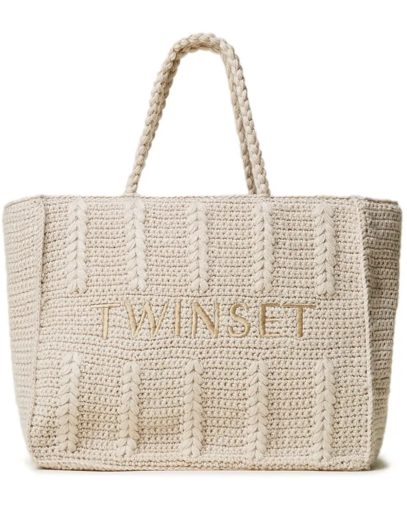 Twin-Set Gewebter Shopper mit Logo-Stickerei - Nude Nude