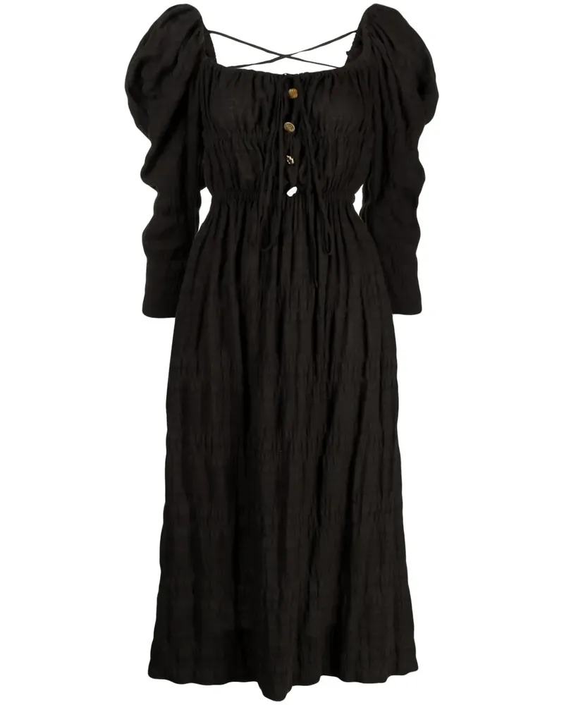 REJINA PYO Nora Midikleid mit Puffärmeln - Schwarz Schwarz