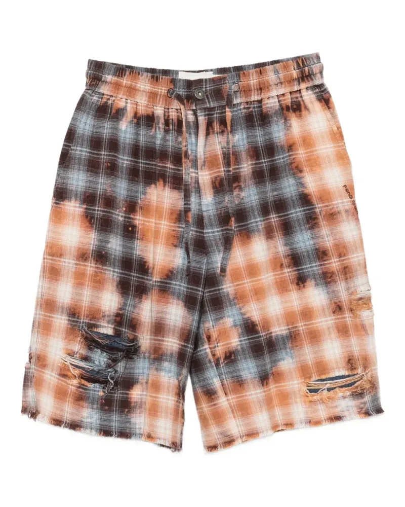 Feng Chen Wang check-pattern distressed shorts - Braun Braun
