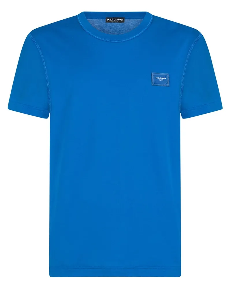 Dolce & Gabbana T-Shirt mit Logo-Schild Blau