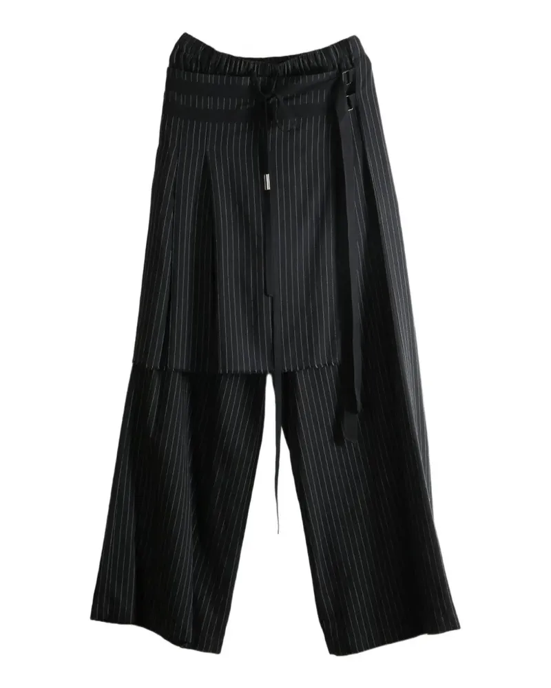 Ann Demeulemeester Marke pinstripe-pattern layered-design trousers - Schwarz Schwarz