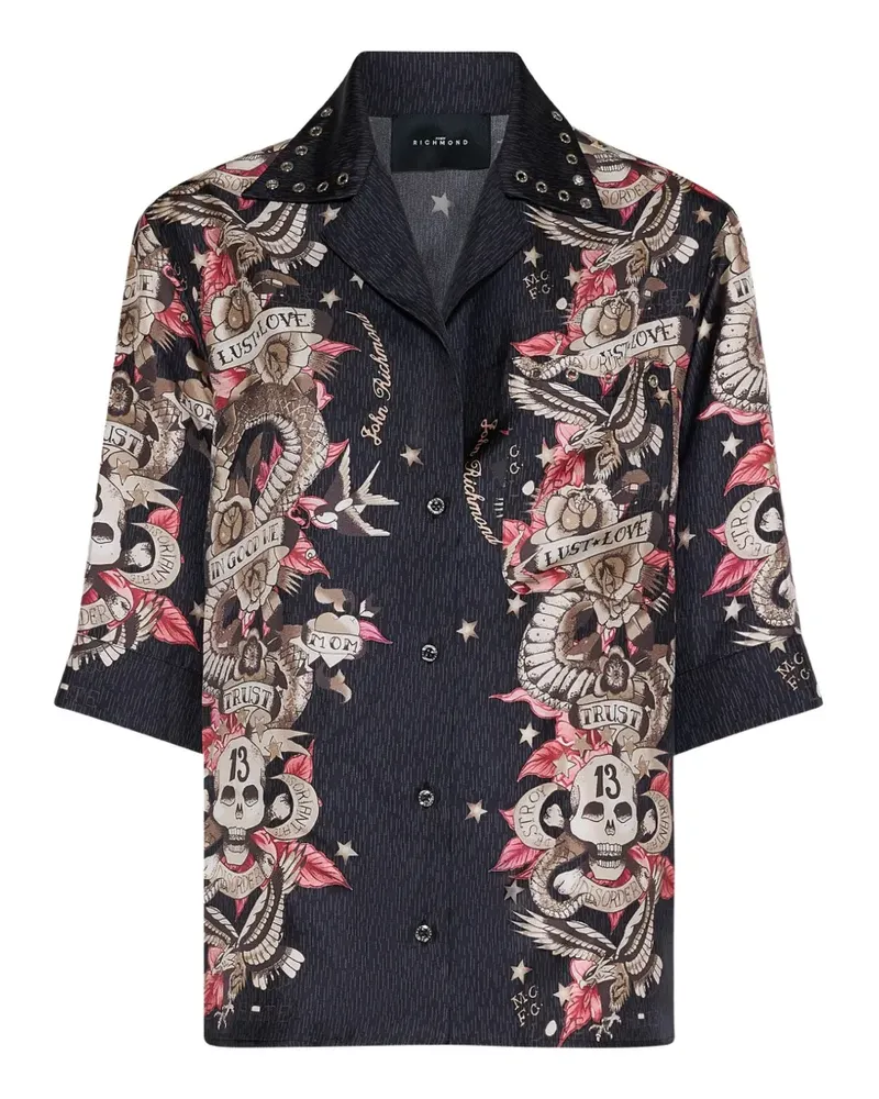 John Richmond Hemd mit Blumen-Print - Schwarz Schwarz