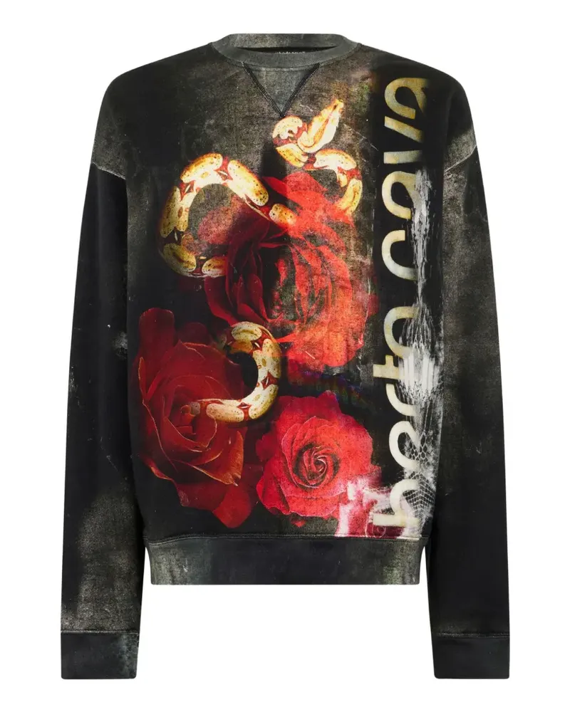 Roberto Cavalli Pullover mit Rosen-Print - Schwarz Schwarz