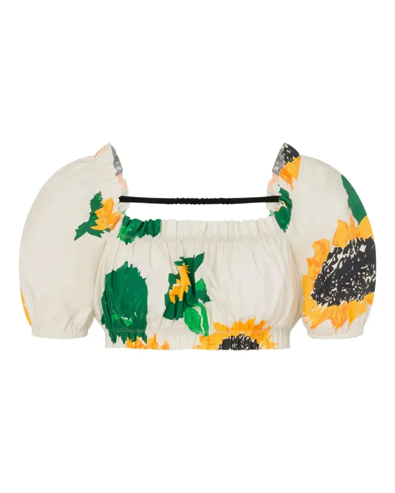 Moschino Puffärmel-Oberteil mit Blumen-Print - Nude Nude