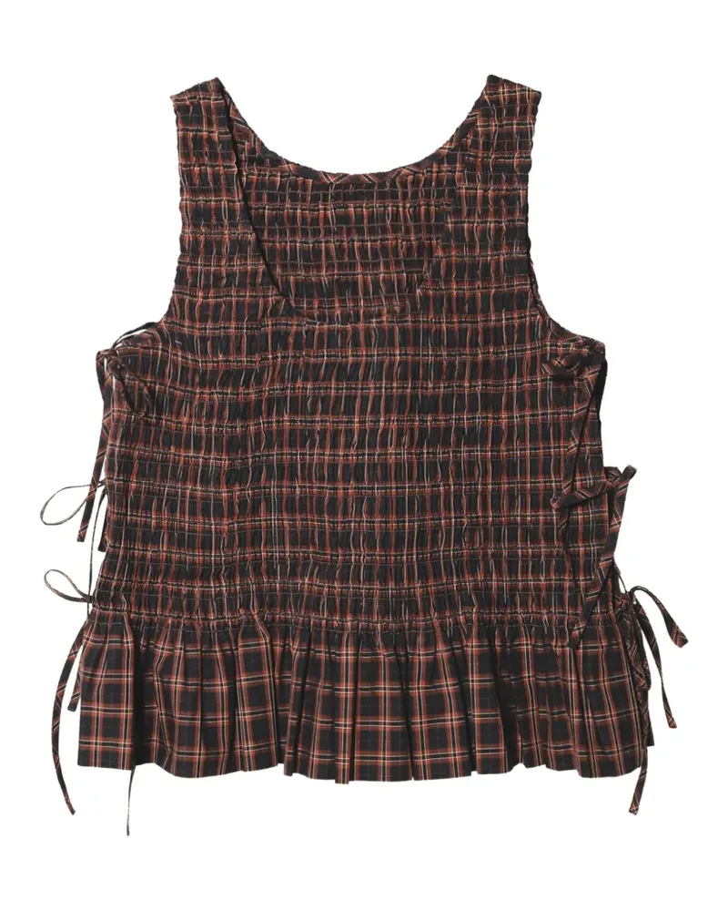 Ganni smocked checked top - Schwarz Schwarz