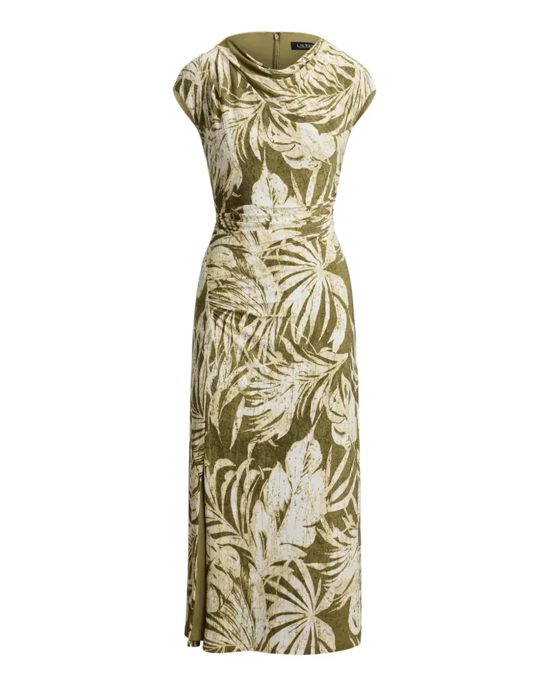 Ralph Lauren Wasserfallausschnitt-Midikleid mit Blatt-Print - Grün Grün