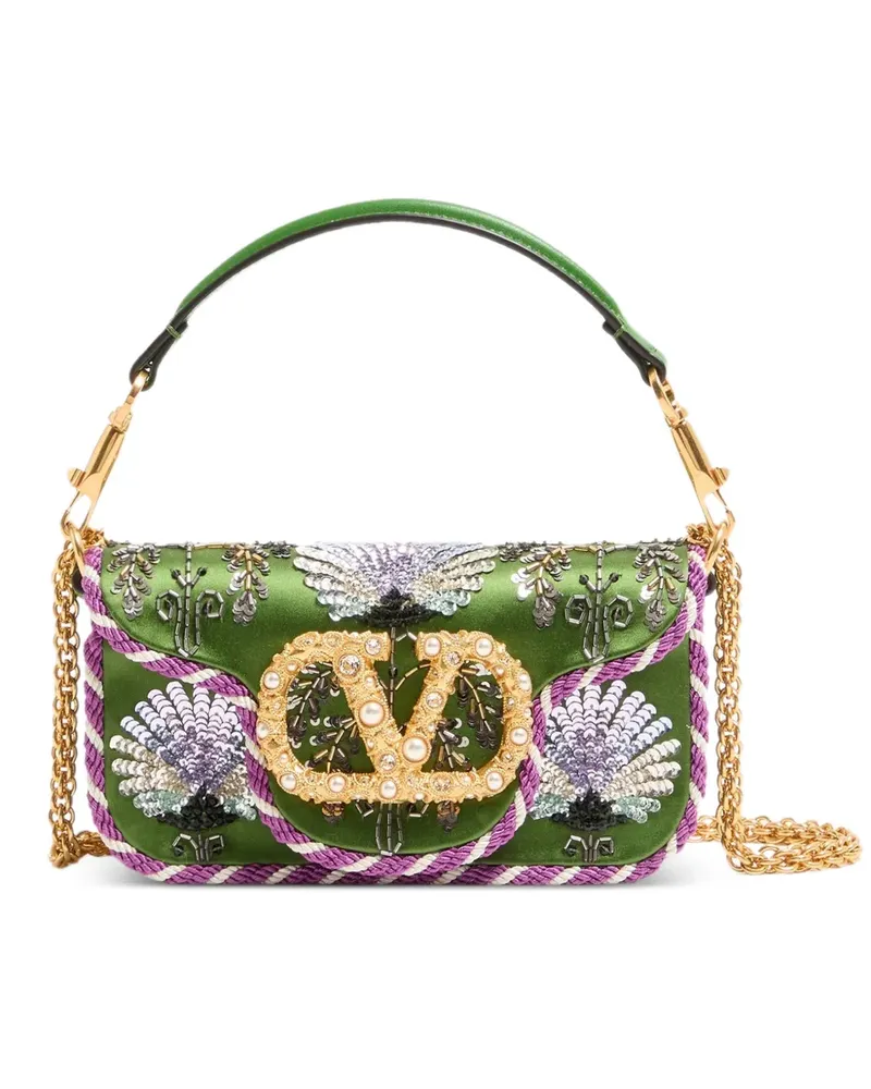 Valentino Garavani Kleiner Locò Tote Bag mit Blumenstickerei - Grün Grün