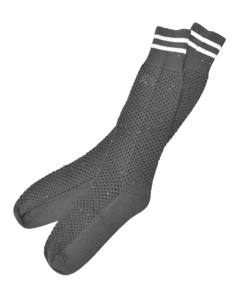 Brunello Cucinelli Gestreifte Socken mit Pailletten - Grau Grau
