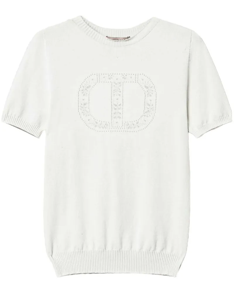 Twin-Set Strickoberteil mit Oval T-Logo - Weiß Weiß