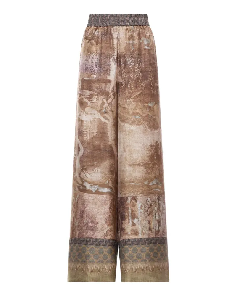 Pierre-Louis Mascia Aloe Palazzohose mit Tapisserie-Print - Braun Braun
