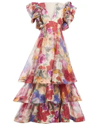 LEO LIN Gerüschtes Abendkleid mit Blumen-Print Rosa