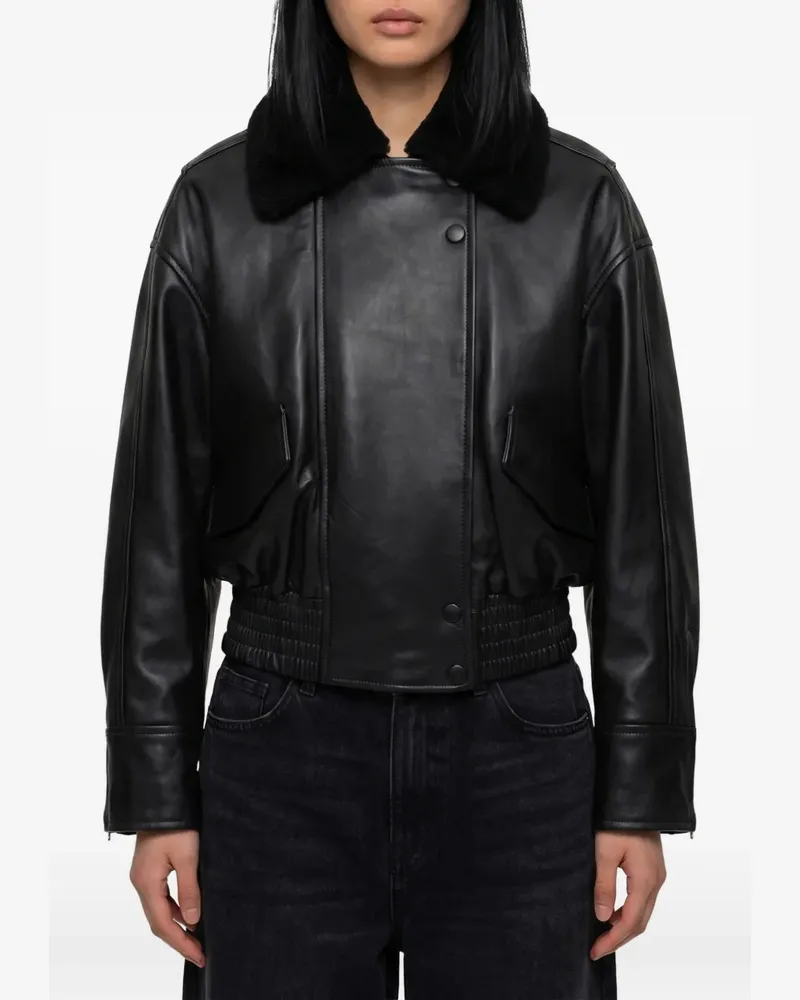 IVY & OAK Laila Lane shearling-collar leather bomber jacket - Schwarz Schwarz