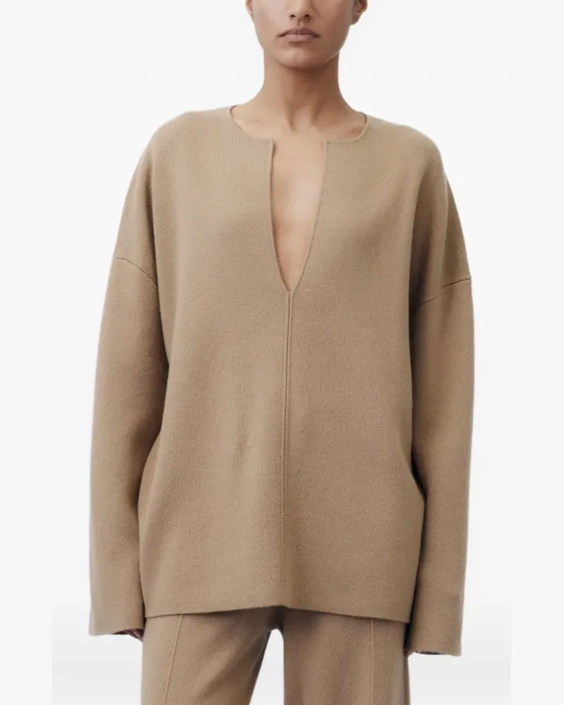 ALLUDE Strickoberteil mit V-Ausschnitt - Nude Nude
