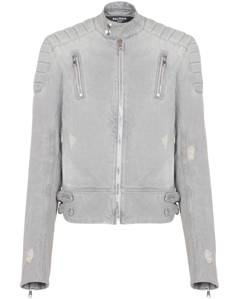Balmain Bikerjacke im Jeans-Look - Grau Grau