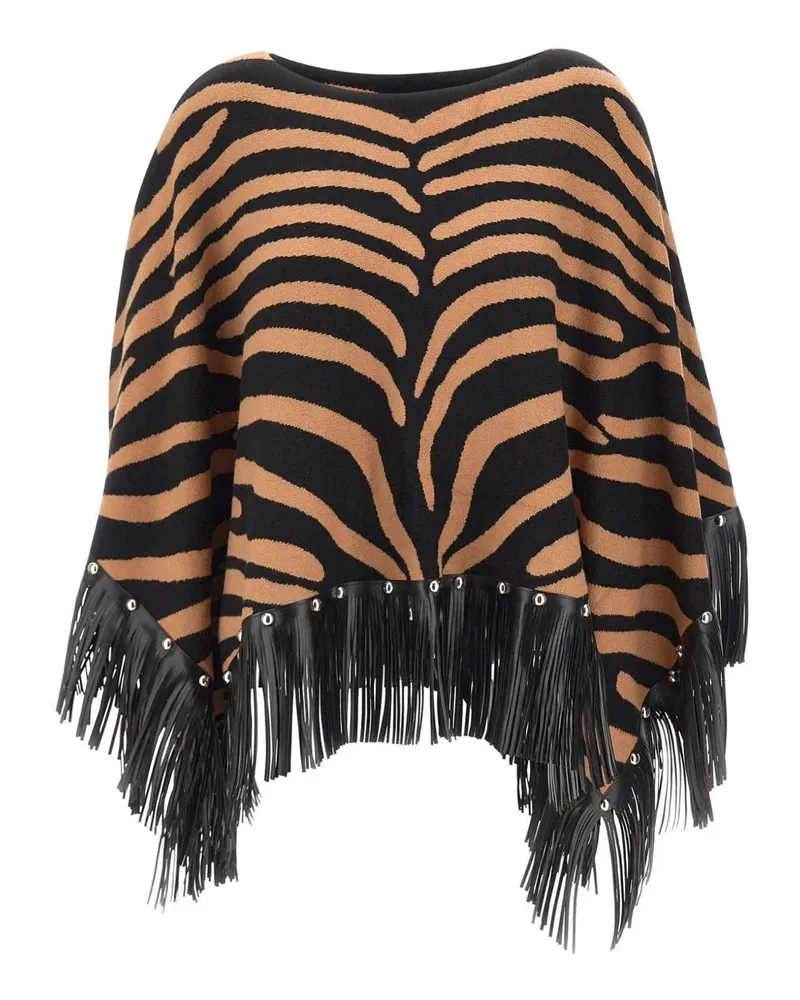 Liu Jo zebra-jacquard fringed cape - Schwarz Schwarz