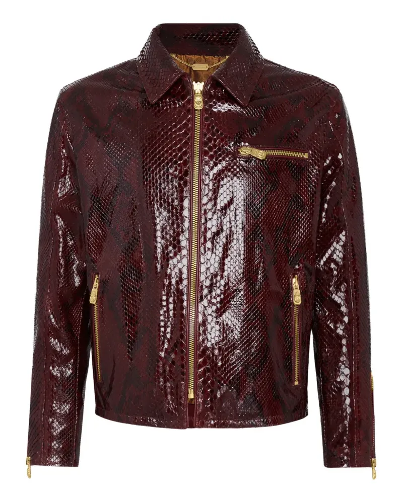 Billionaire snakeskin-effect zipped jacket - Rot Rot