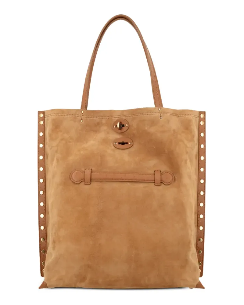 Zanellato stud-embellished suede tote bag - Nude Nude