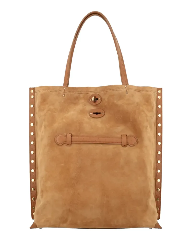 Zanellato stud-embellished suede tote bag - Nude Nude