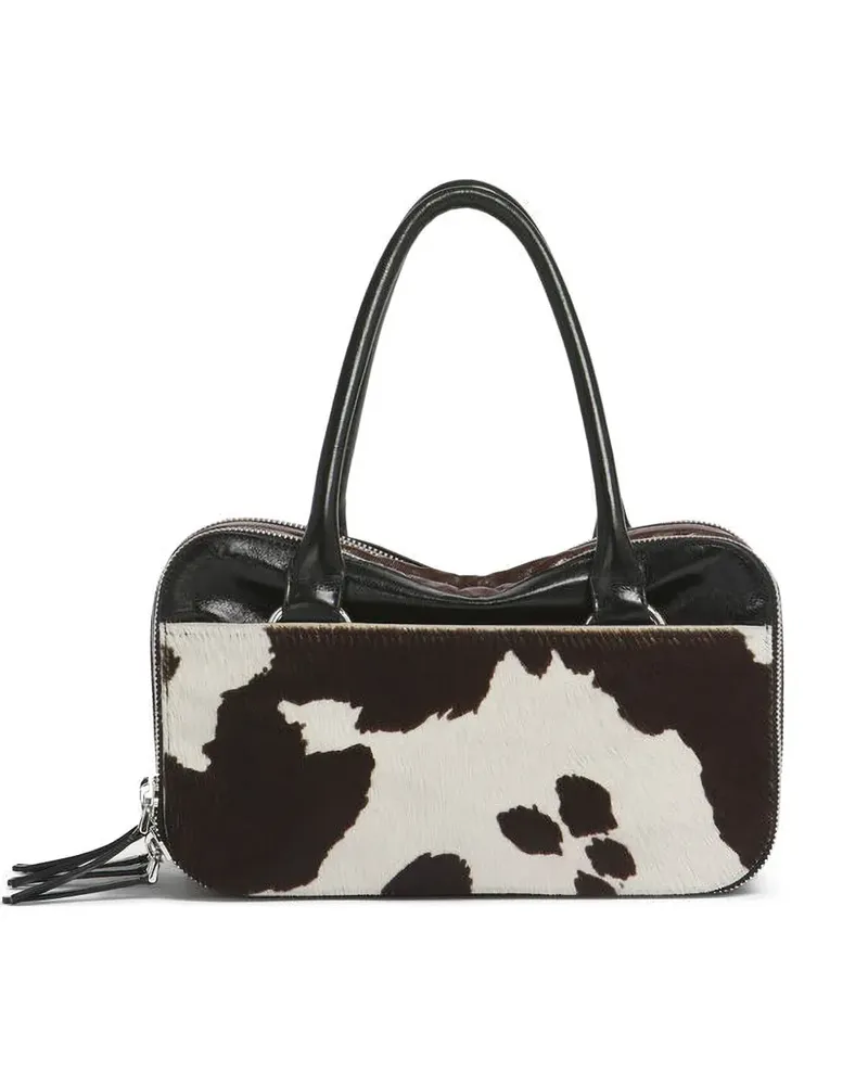 Marni Kleine Boxyne Tasche mit Kuh-, Braun- und Schwarz-Print Braun