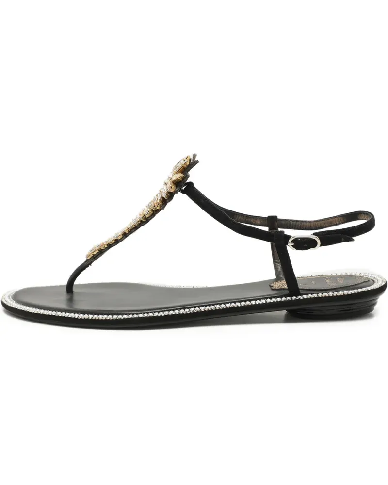 René Caovilla Kristallverzierte Sandalen mit Zehensteg - Schwarz Schwarz