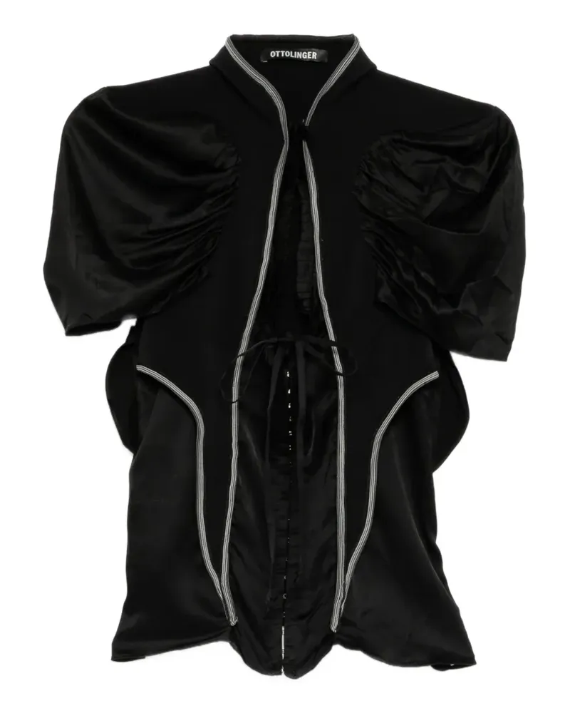 OTTOLINGER contrast-trim gathered-sleeve top - Schwarz Schwarz