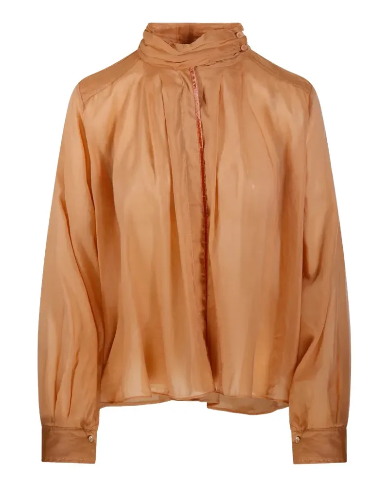 forte_forte mock-neck gathered blouse - Orange Orange