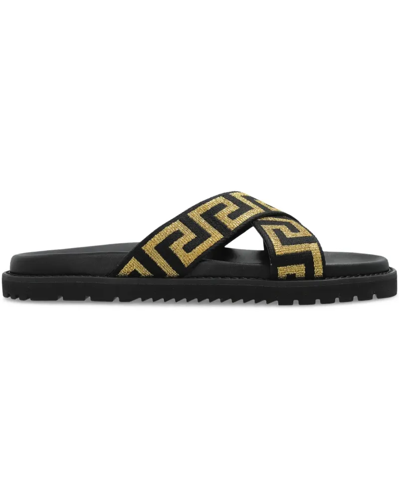 Versace Pantoletten mit Greca-Verzierung - Schwarz Schwarz