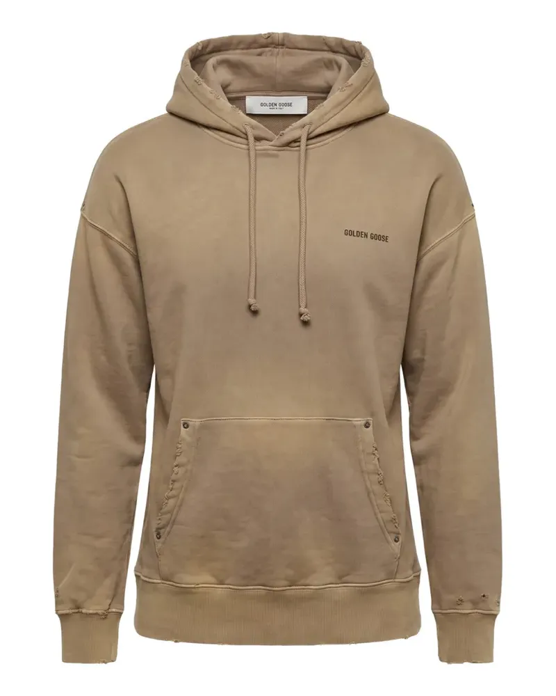 Golden Goose distressed logo-print hoodie - Nude Nude