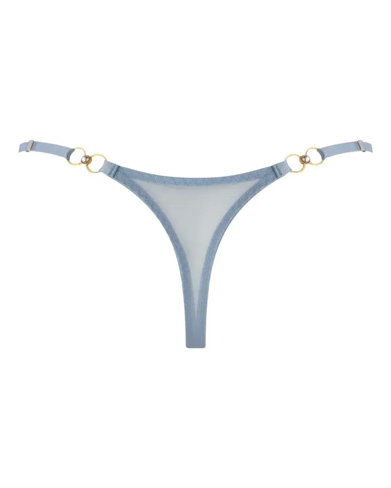 Bordelle Tanga mit Perlenstickerei - Blau Blau