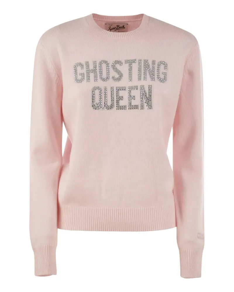 MC2 Saint Barth New Queen Rundhalsausschnitt-Strickpullover mit Ghosting Queen-Strassstickerei - Rosa Rosa