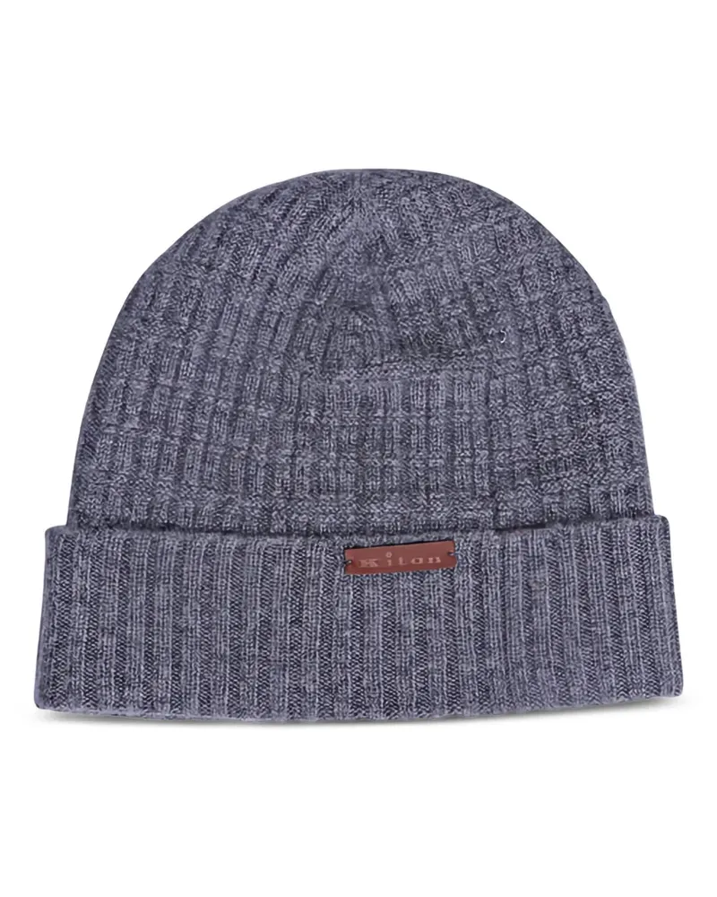Kiton ribbed label beanie hat - Grau Grau