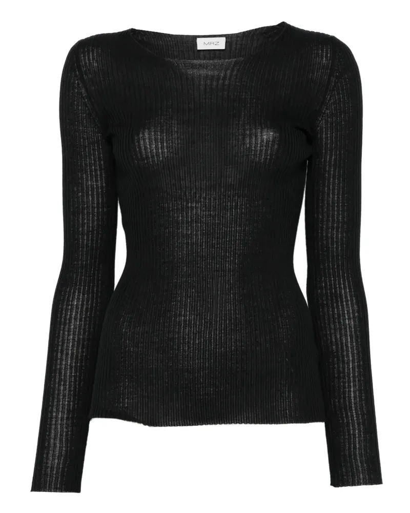 MRZ Geripptes Langarmshirt - Schwarz Schwarz