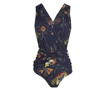 Badeanzug mit Blumen-Print - Schwarz