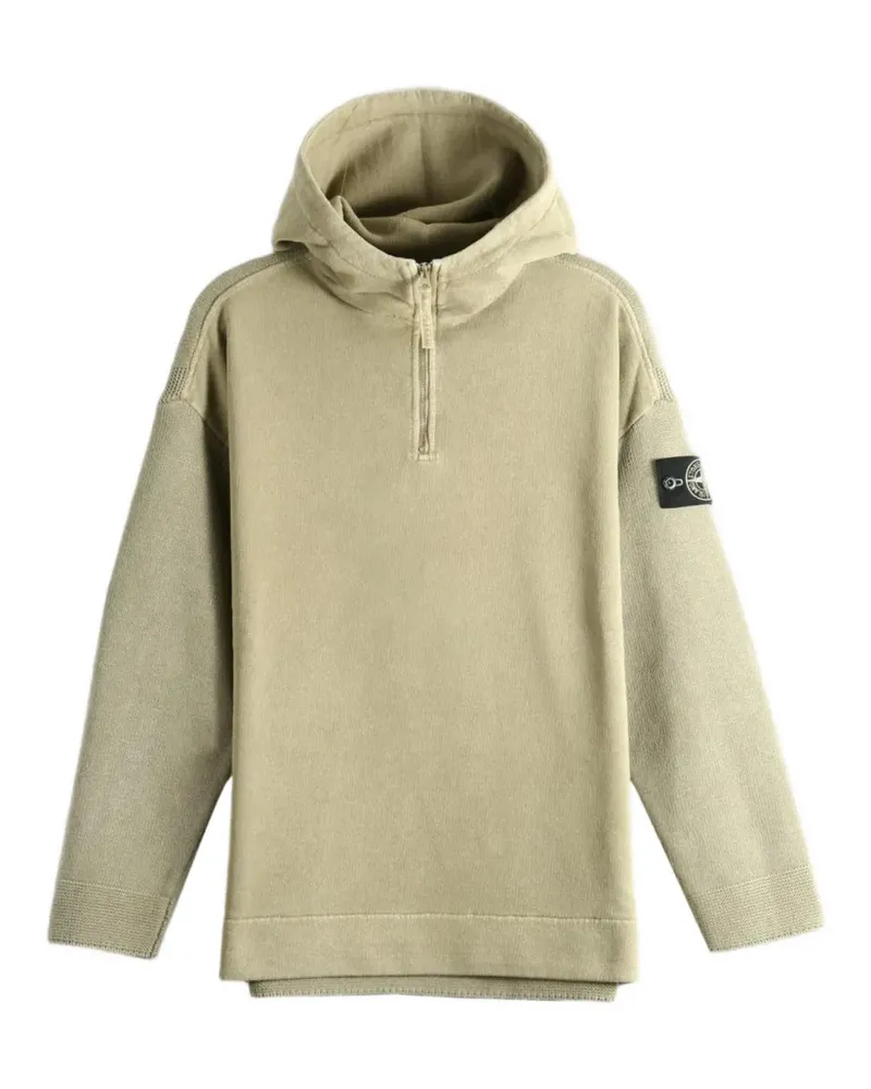 Stone Island 5100033 Sweatshirt mit Kapuze, halbem Reißverschluss und Strickeinsätzen aus einem Materialmix mit mineralgefärbter, regenerierter Bau Grün