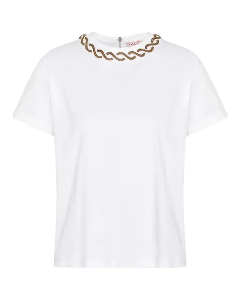 Valentino Garavani bead-trim crew-neck T-shirt - Weiß Weiß