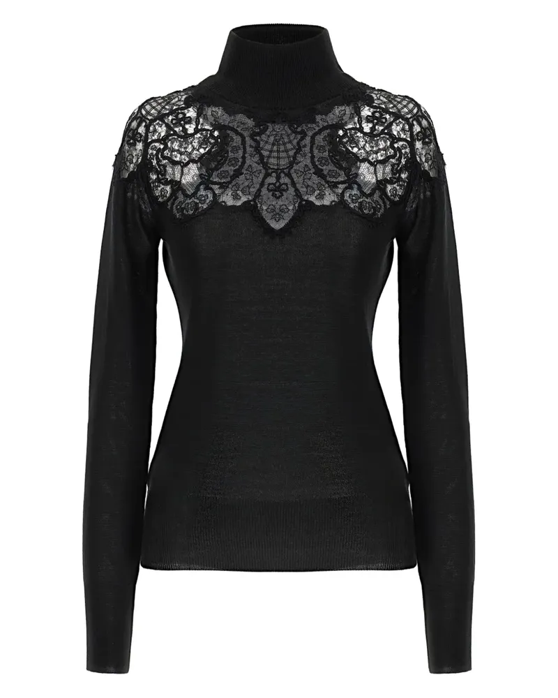 Ermanno Scervino Stehkragen-Pullover mit Spitzeneinsatz - Schwarz Schwarz