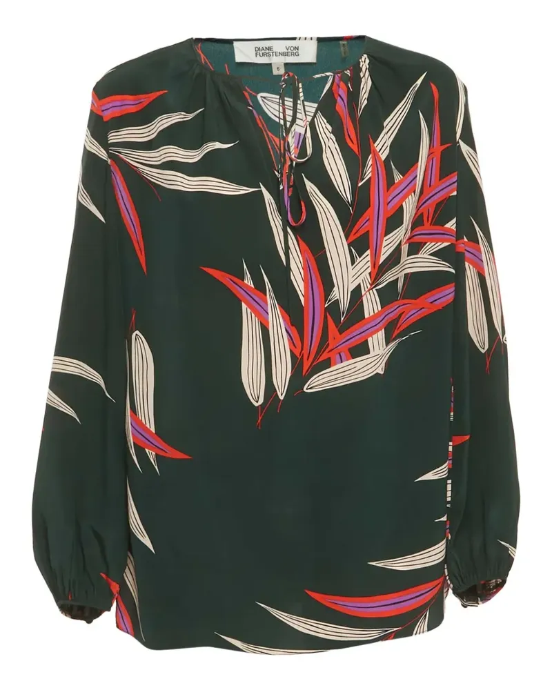 Diane von Furstenberg leaf-print silk blouse - Grün Grün