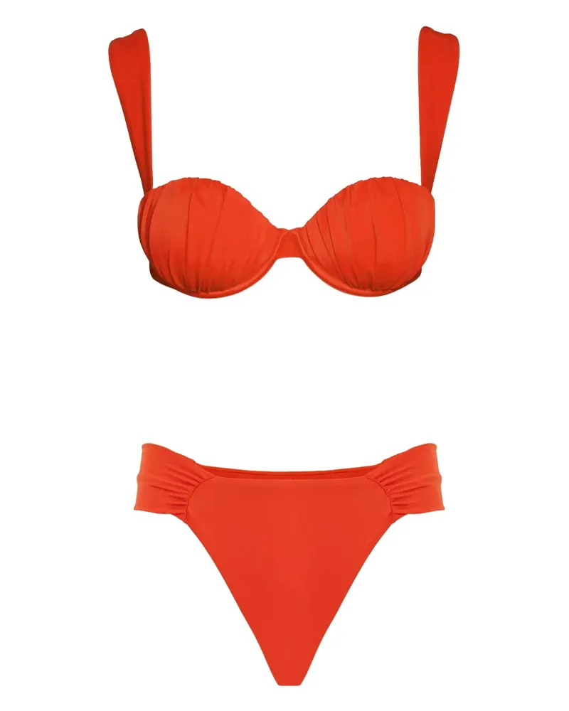 Noire Swimwear Geraffter Bikini mit Schnürung - Rot Rot