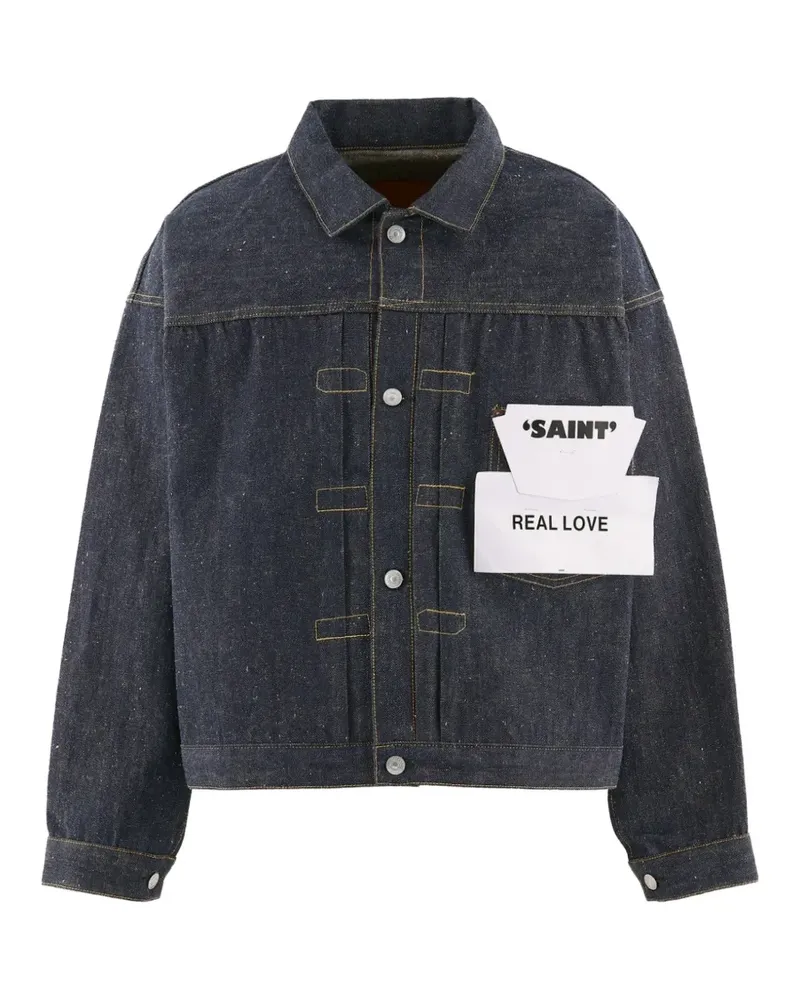 SAINT MXXXXXX pleated cinch-strap denim jacket - Blau Blau