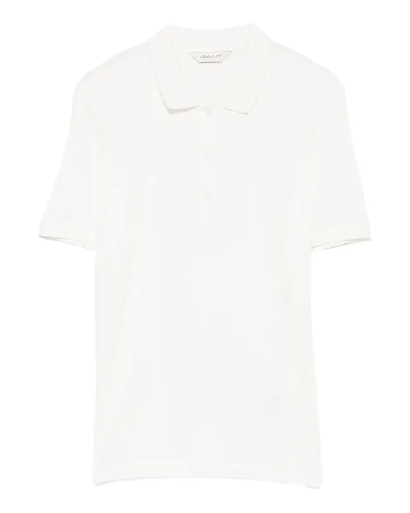 Gant ribbed-knit logo-embroidered polo top - Weiß Weiß
