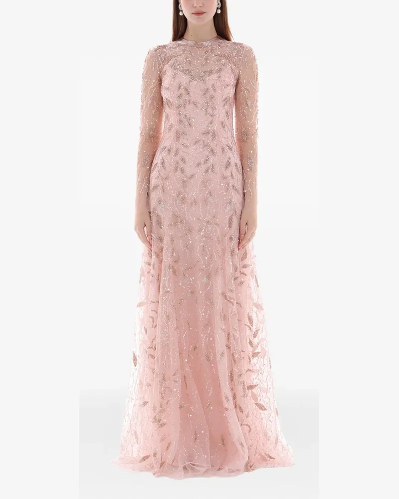 Dina Melwani Maxikleid mit Kristallen - Rosa Rosa