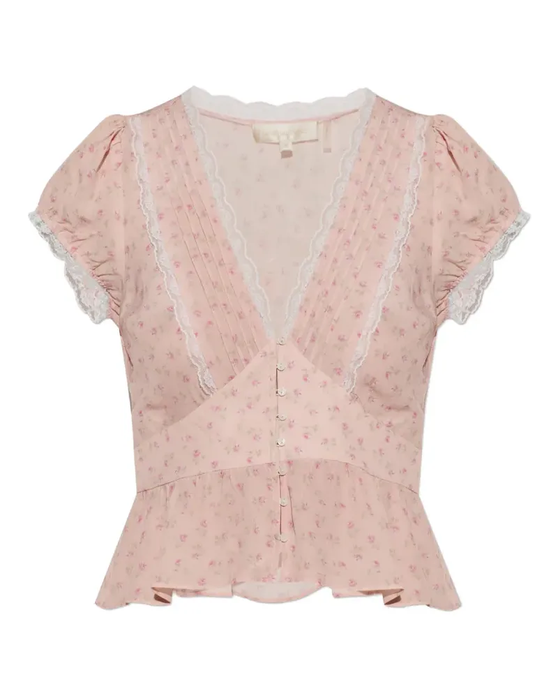 LoveShackFancy Geblümtes Oberteil mit Spitzenbesatz - Rosa Rosa