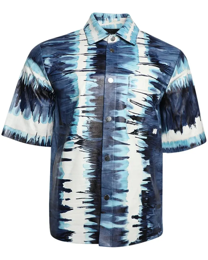 Amiri Lederhemd mit Batikmuster - Blau Blau